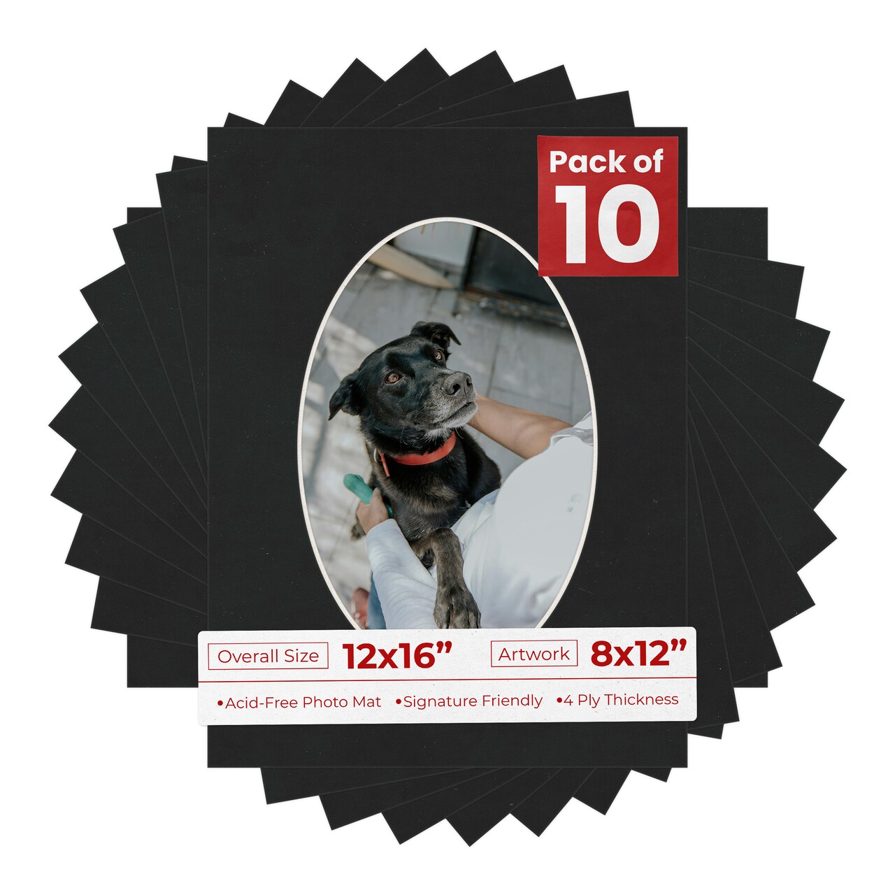 Black Suede Mat Board for 12x16 Frames - Oval Opening for 8x12 Photos